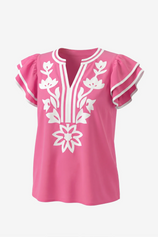 Womens Cute Pink Ruffle Color Block Blouses | CicyBell