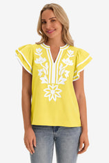 Womens Cute Yellow Ruffle Color Block Blouses | CicyBell