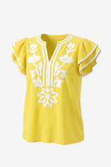 Womens Cute Yellow Ruffle Color Block Blouses | CicyBell