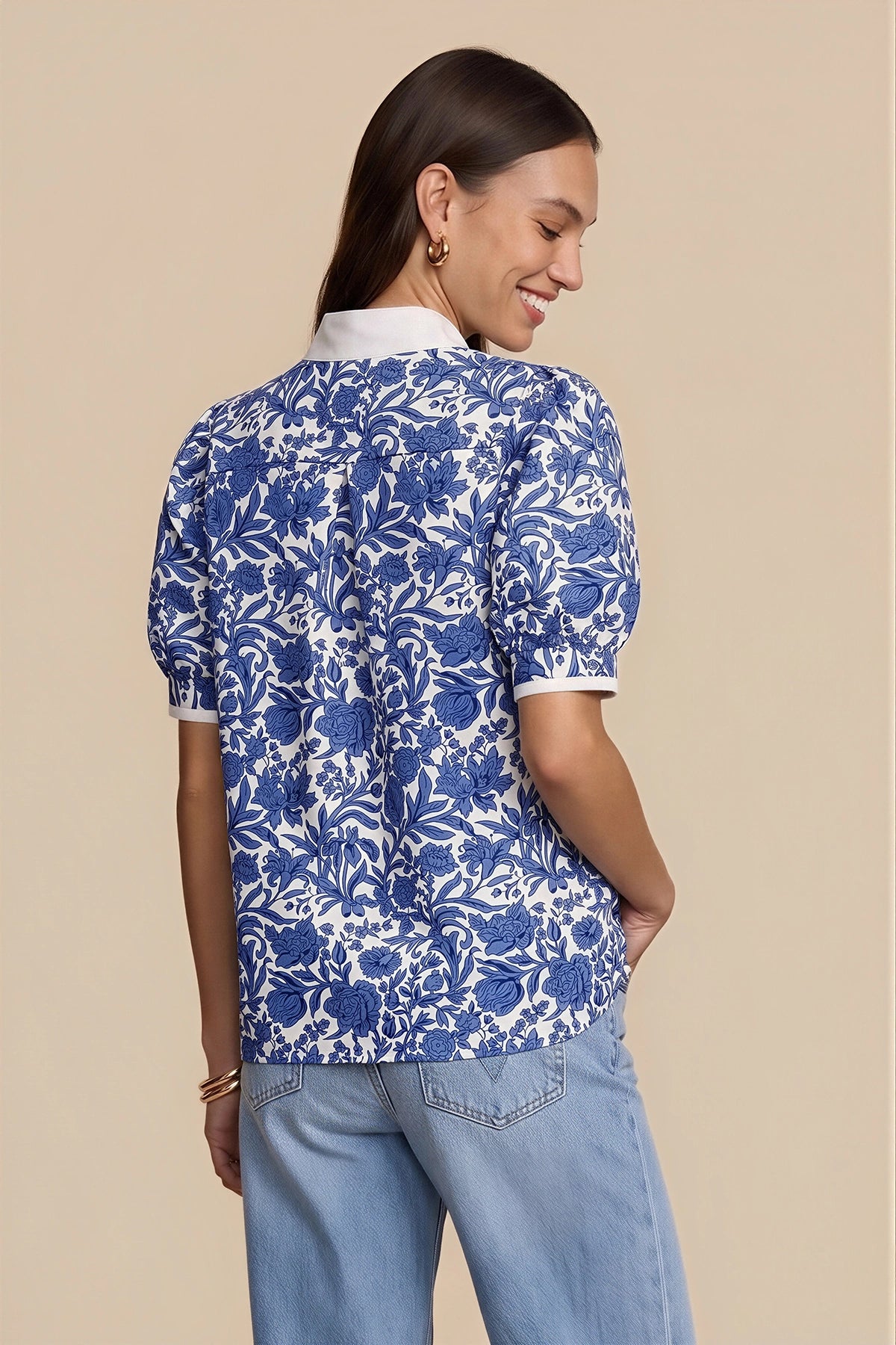 Womens Dark Blue Puff Sleeve Blouses | CicyBell