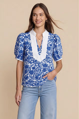 Womens Dark Blue Puff Sleeve Blouses | CicyBell
