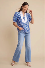 Womens Dark Blue Puff Sleeve Blouses | CicyBell