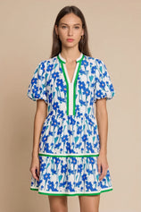 Womens Dark Blue V Neck Floral Mini Dress | CicyBell