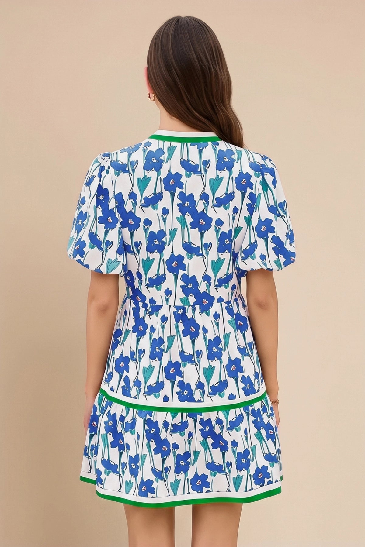 Womens Dark Blue V Neck Floral Mini Dress | CicyBell