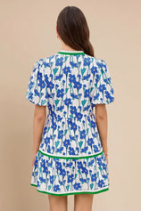 Womens Dark Blue V Neck Floral Mini Dress | CicyBell