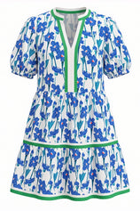 Womens Dark Blue V Neck Floral Mini Dress | CicyBell