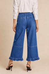 Womens Dark Blue Ruffle Wide Leg Jeans | CicyBell
