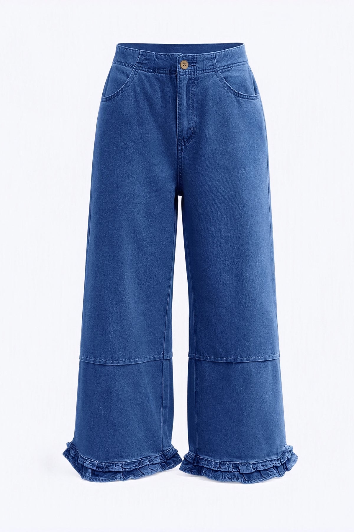 Womens Dark Blue Ruffle Wide Leg Jeans | CicyBell