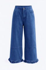 Womens Dark Blue Ruffle Wide Leg Jeans | CicyBell