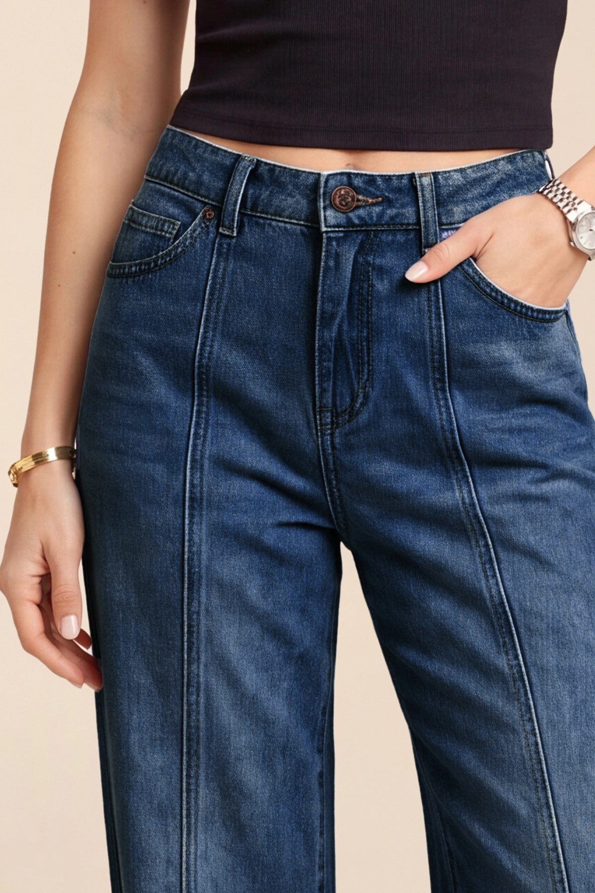 Womens Dark Blue High Waisted Baggy Jeans | CicyBell