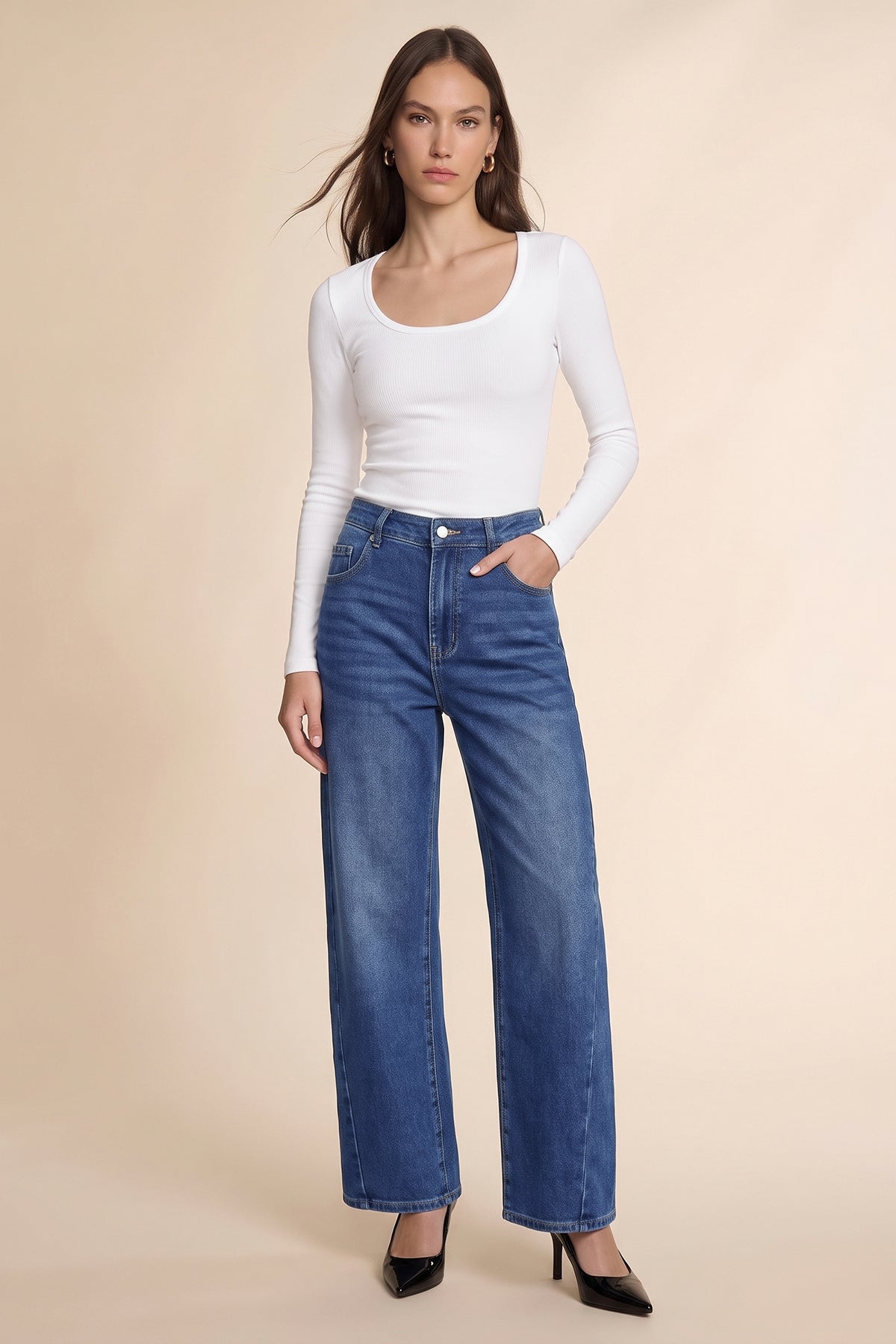 Womens Dark Blue High-Waisted Vintage Barrel Jeans | CicyBell