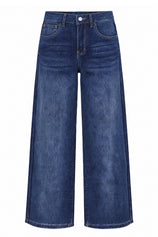 Womens Dark Blue Wide Leg Striped High Waisted Jeans | Cicy Bell