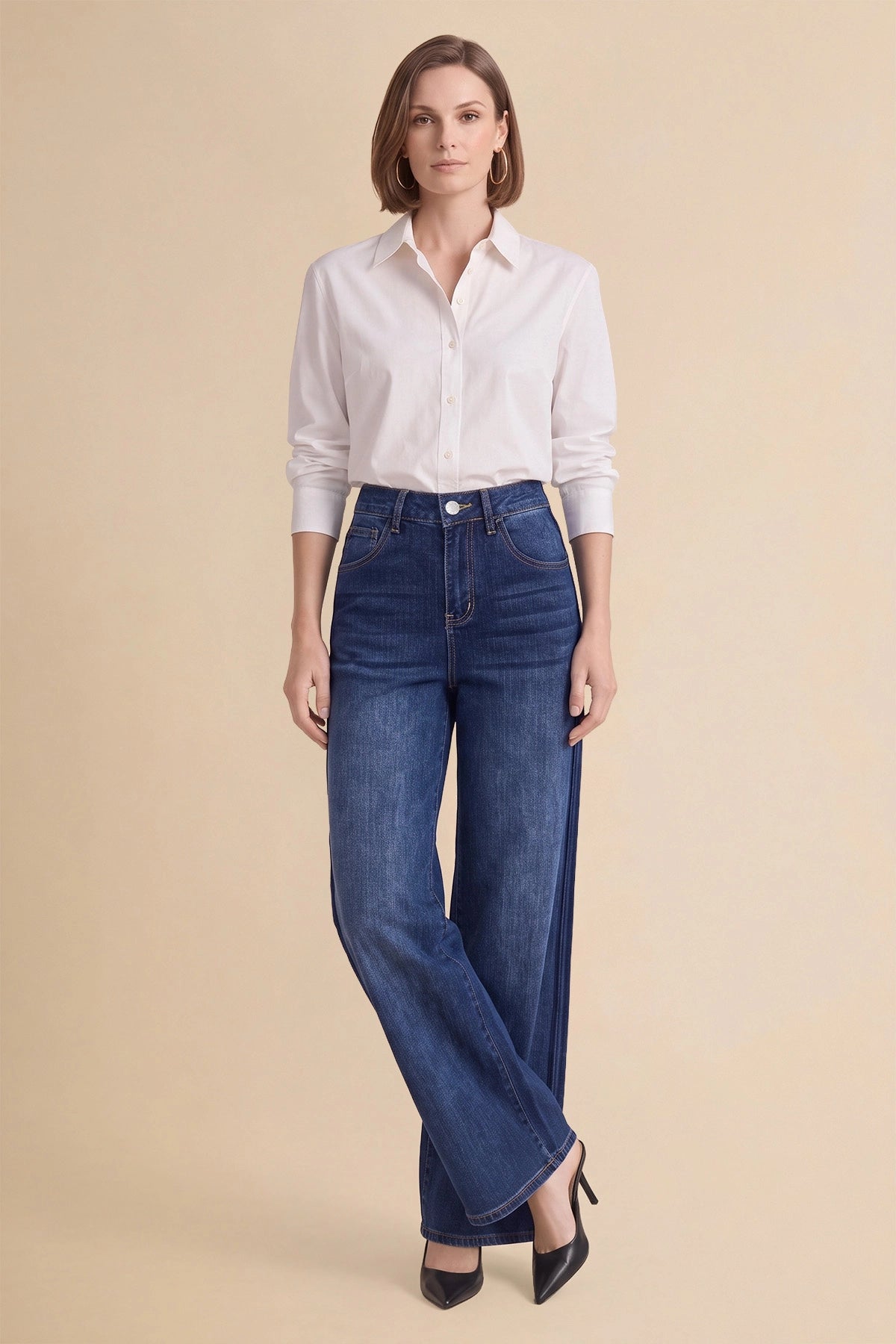 Womens Dark Blue Wide Leg Striped High Waisted Jeans | Cicy Bell