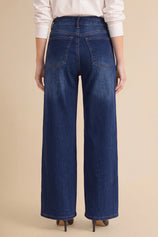 Womens Dark Blue Wide Leg Striped High Waisted Jeans | Cicy Bell