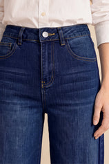 Womens Dark Blue Wide Leg Striped High Waisted Jeans | Cicy Bell