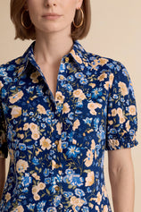 Womens Dark Blue Floral Printed Button Down Shirts | CicyBell