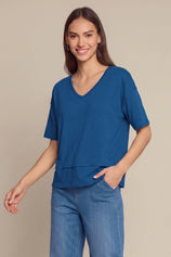 Womens Dark Blue Summer V Neck T Shirts | CicyBell
