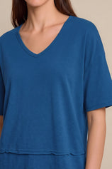 Womens Dark Blue Summer V Neck T Shirts | CicyBell