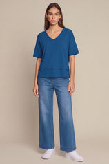 Womens Dark Blue Summer V Neck T Shirts | CicyBell