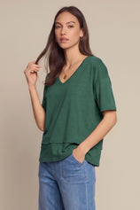 Womens Dark Green Summer V Neck T Shirts | CicyBell