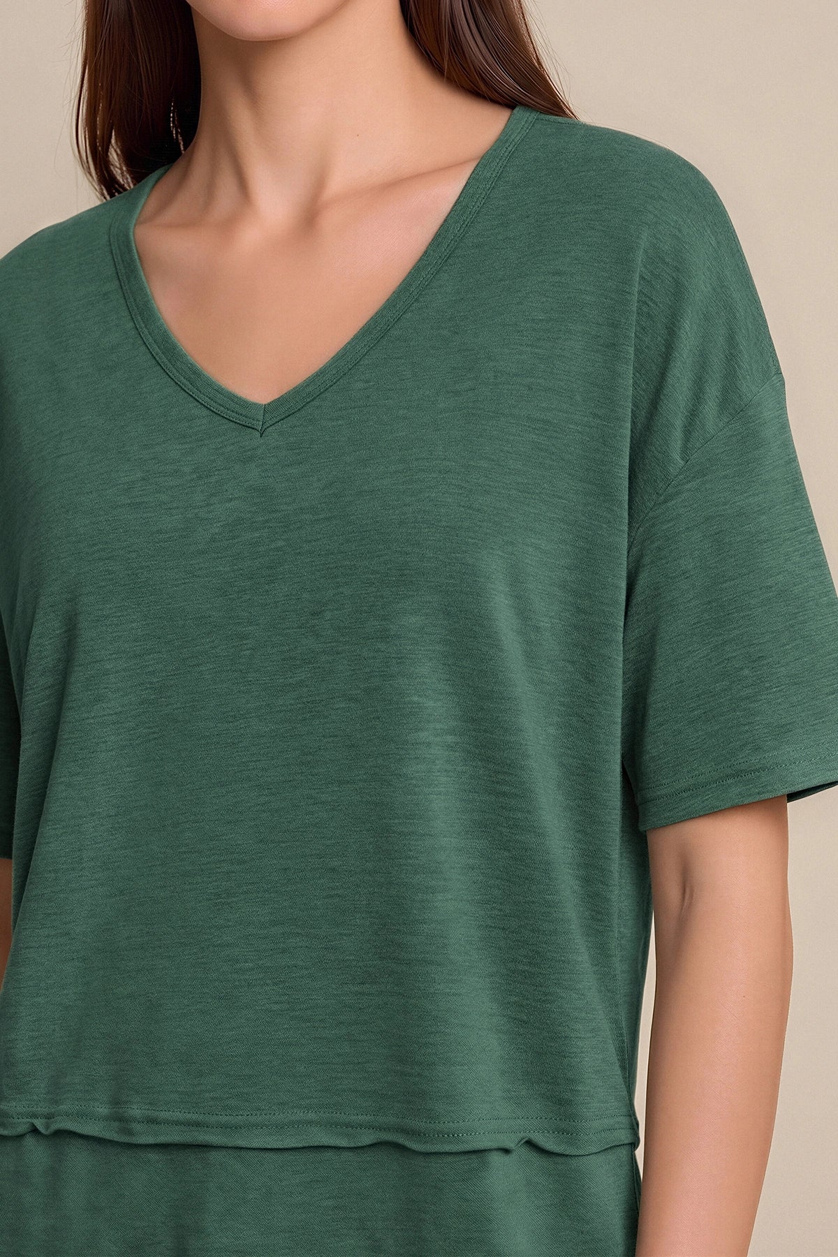 Womens Dark Green Summer V Neck T Shirts | CicyBell