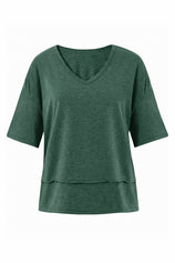 Womens Dark Green Summer V Neck T Shirts | CicyBell