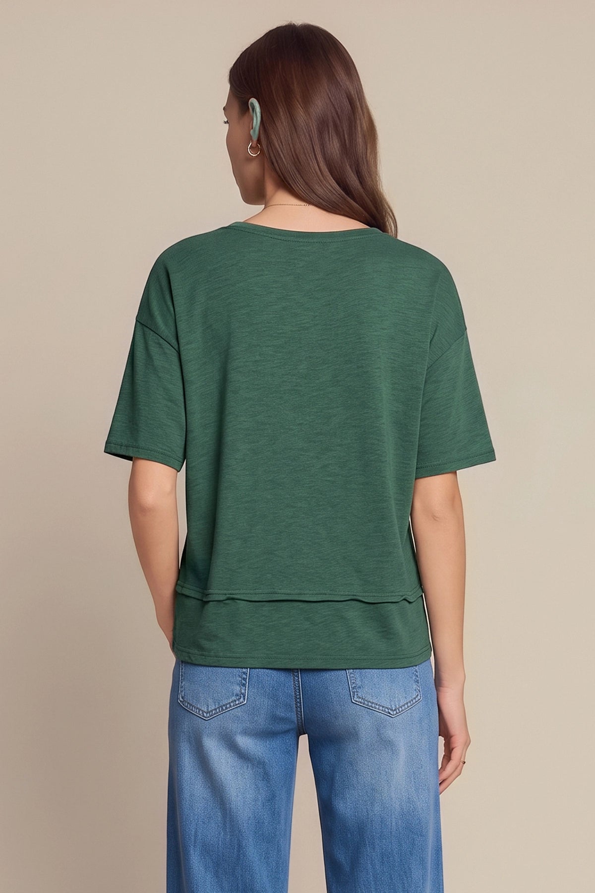 Womens Dark Green Summer V Neck T Shirts | CicyBell