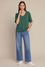 Womens Dark Green Summer V Neck T Shirts | CicyBell