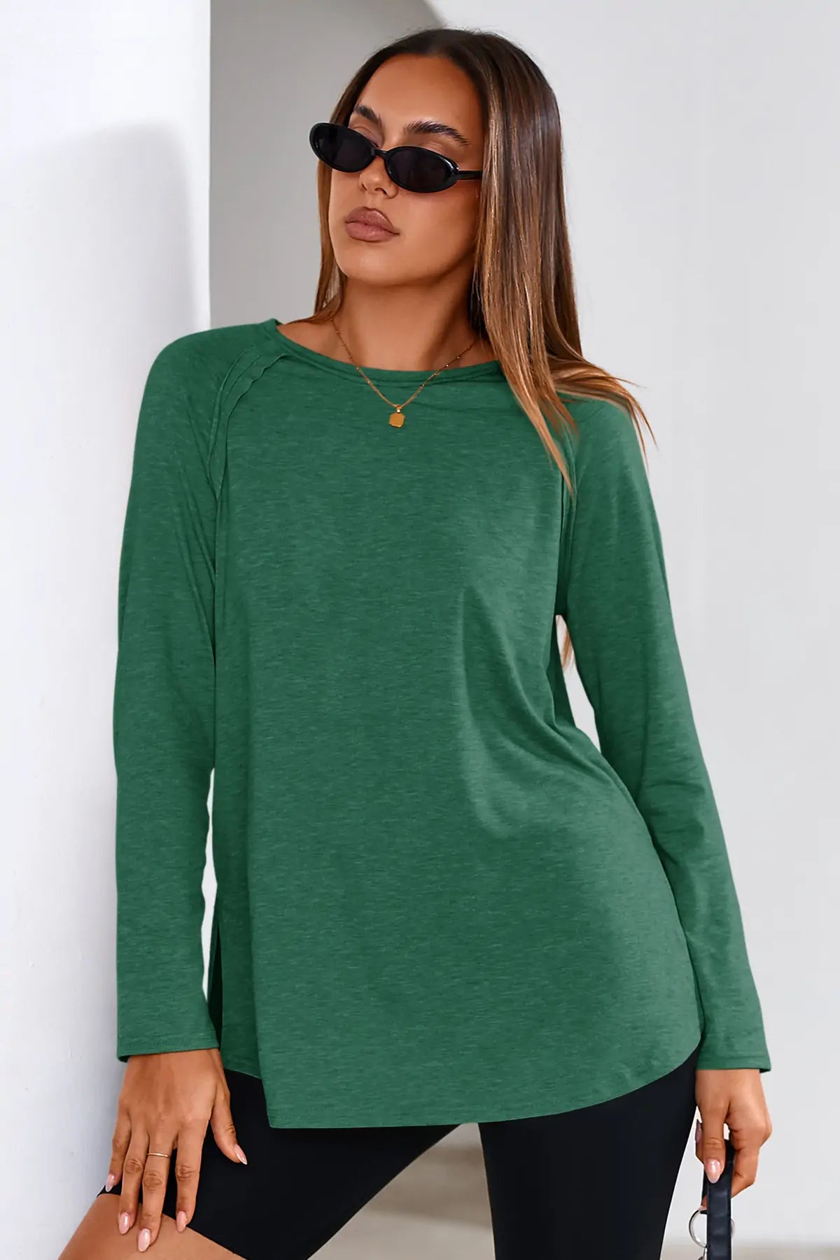Cicy Bell Dark Green Long Sleeve Tunic Tops