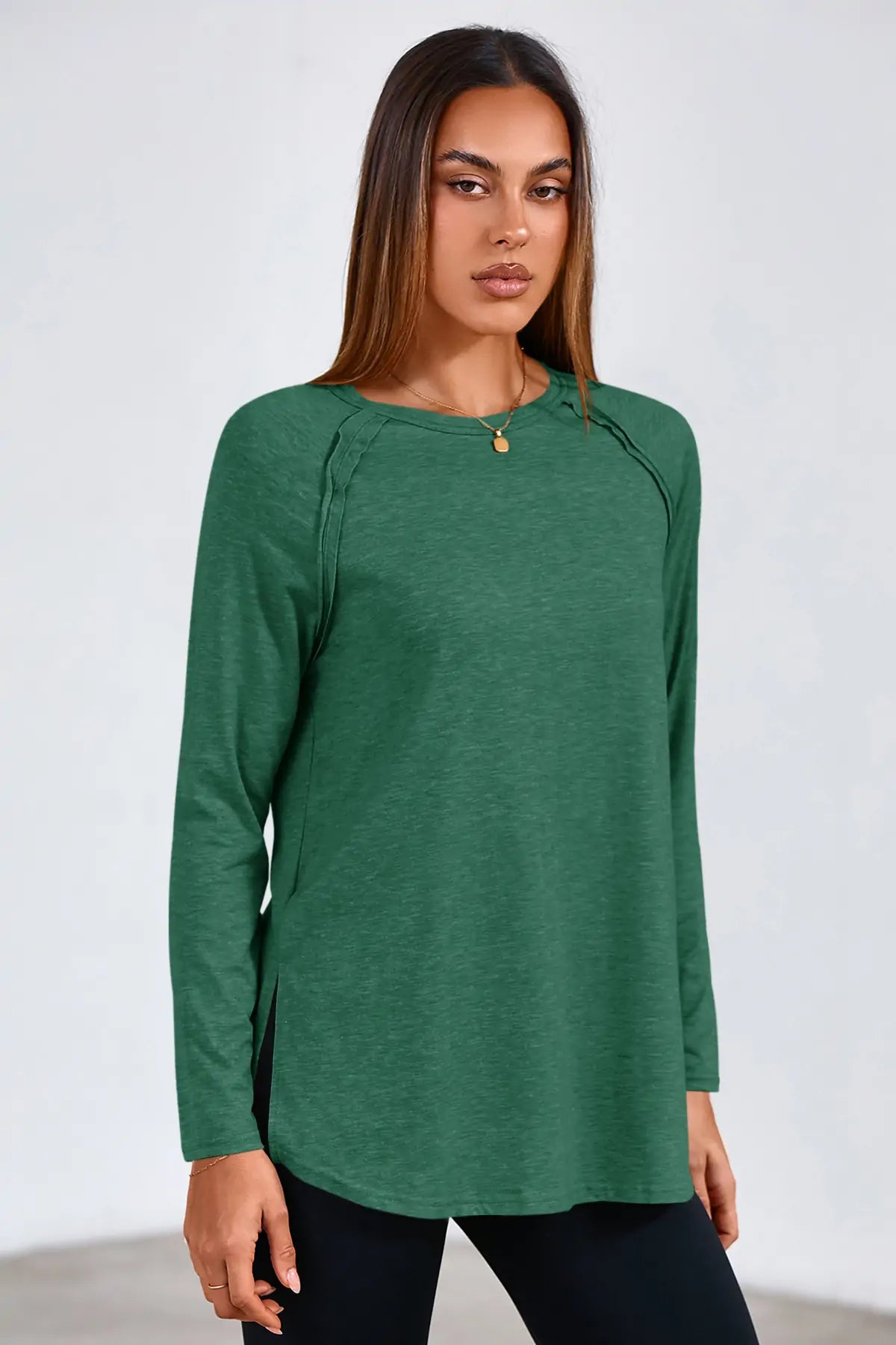 Cicy Bell Dark Green Long Sleeve Tunic Tops