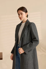 Womens Dark Grey Long Pea Lapel Work Overcoat | Cicy Bell