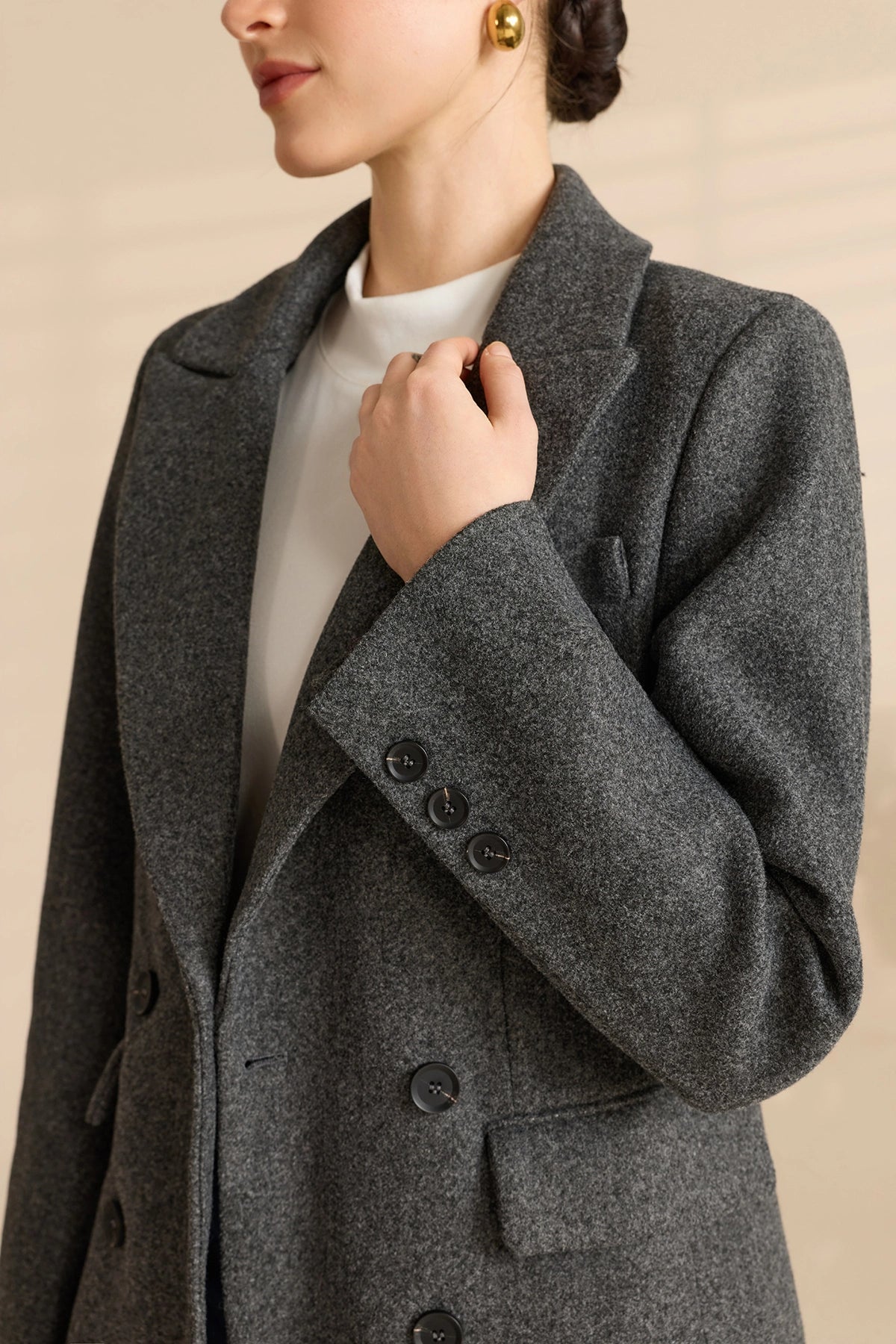 Womens Dark Grey Long Pea Lapel Work Overcoat | Cicy Bell