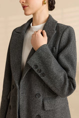 Womens Dark Grey Long Pea Lapel Work Overcoat | Cicy Bell