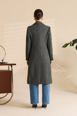 Womens Dark Grey Long Pea Lapel Work Overcoat | Cicy Bell