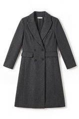 Womens Dark Grey Long Pea Lapel Work Overcoat | Cicy Bell