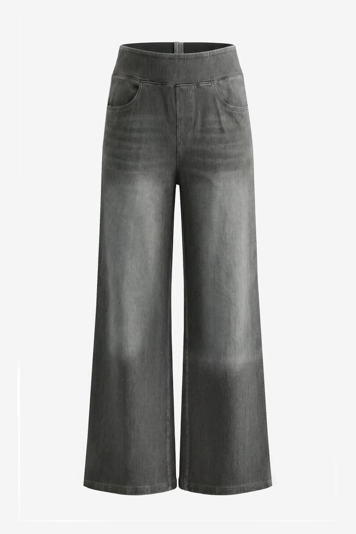 Womens Dark Grey Stretch Wide Leg Pull-On Jeans | CicyBell