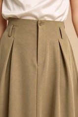 Women Khaki Pleated Midi Skirt | CicyBell
