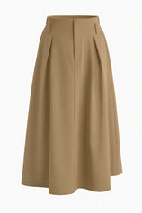 Women Dark Khaki Pleated Midi Skirt | CicyBell