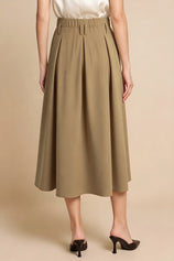 Women Khaki Pleated Midi Skirt | CicyBell