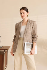 Womens Dark Khaki Plaid Tweed Blazer Jacket | CicyBell