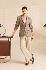 Womens Dark Khaki Plaid Tweed Blazer Jacket | CicyBell