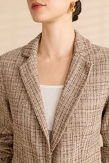 Womens Dark Khaki Plaid Tweed Blazer Jacket | CicyBell