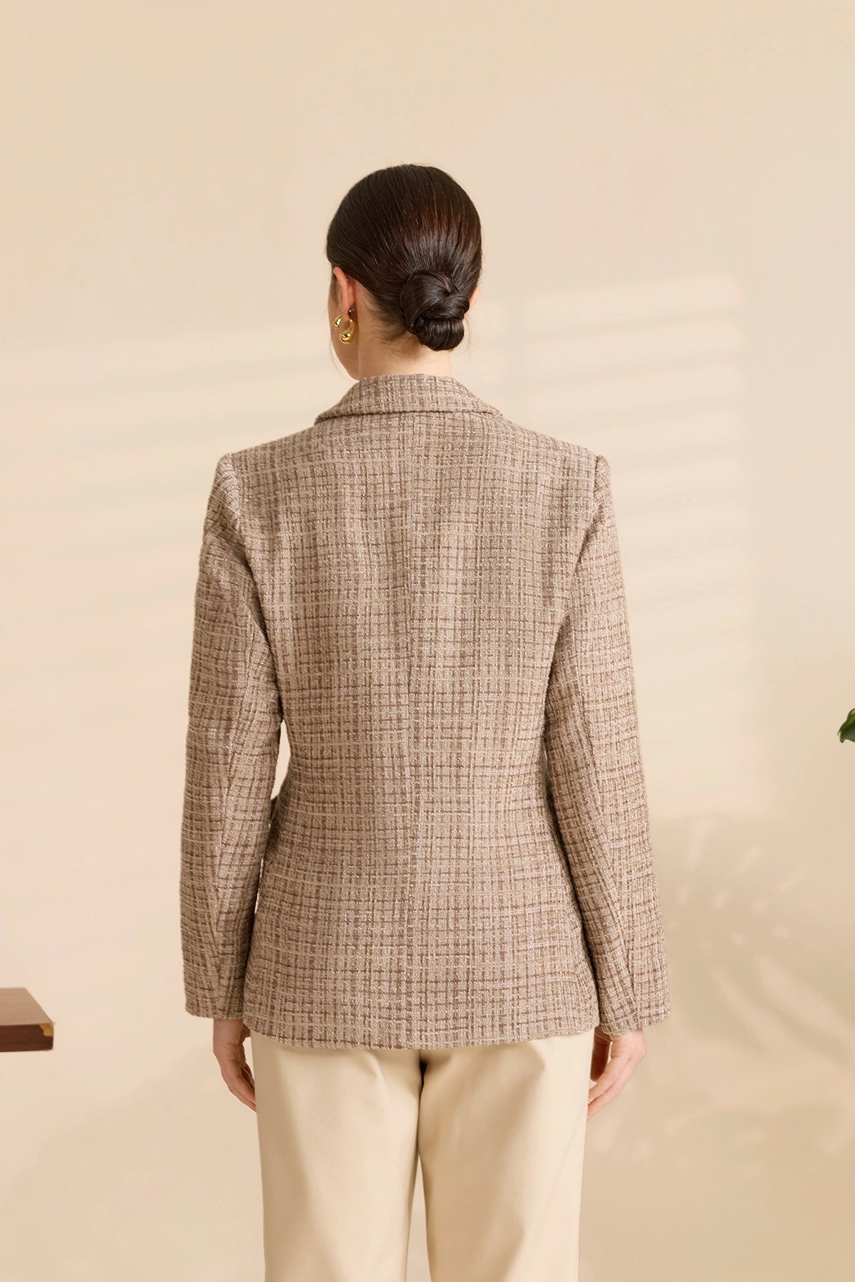 Womens Dark Khaki Plaid Tweed Blazer Jacket | CicyBell