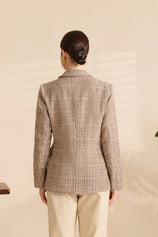 Womens Dark Khaki Plaid Tweed Blazer Jacket | CicyBell