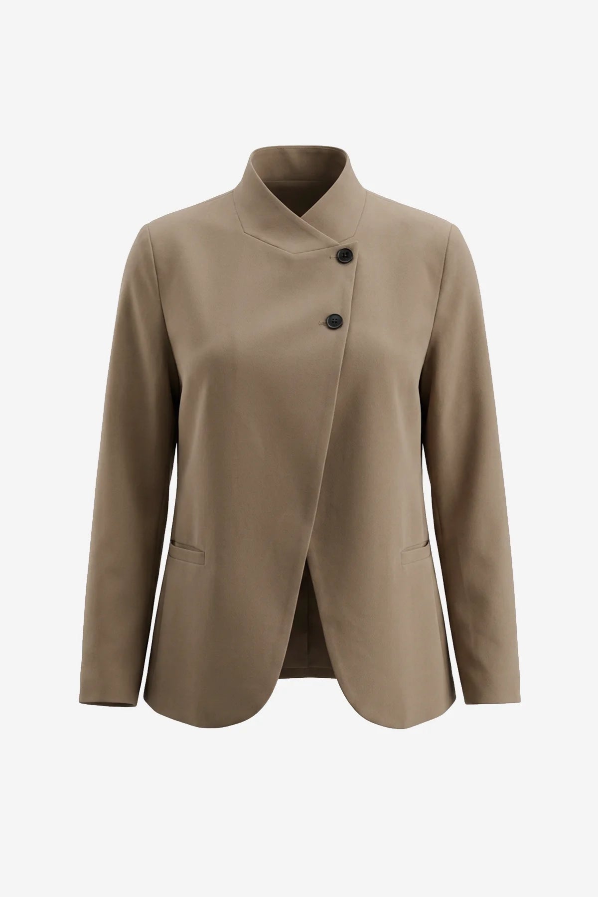Womens Dark Khaki Casual Stand Collar Blazer | CicyBell