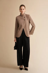 Womens Dark Khaki Casual Stand Collar Blazer | CicyBell
