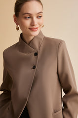 Womens Dark Khaki Casual Stand Collar Blazer | CicyBell