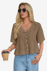 Womens Dark Khaki Cropped Babydoll Tops| CicyBell