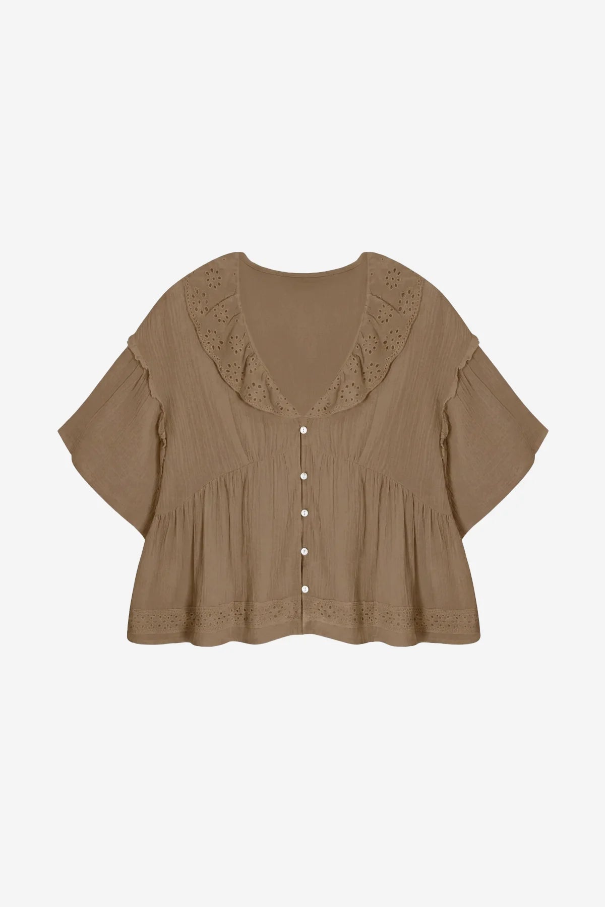 Womens Dark Khaki Cropped Babydoll Tops| CicyBell