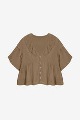 Womens Dark Khaki Cropped Babydoll Tops| CicyBell